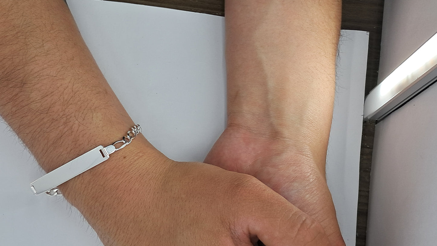 Pulsera Insignia ID Figaro - Plata 925, Eslabones 3:1
