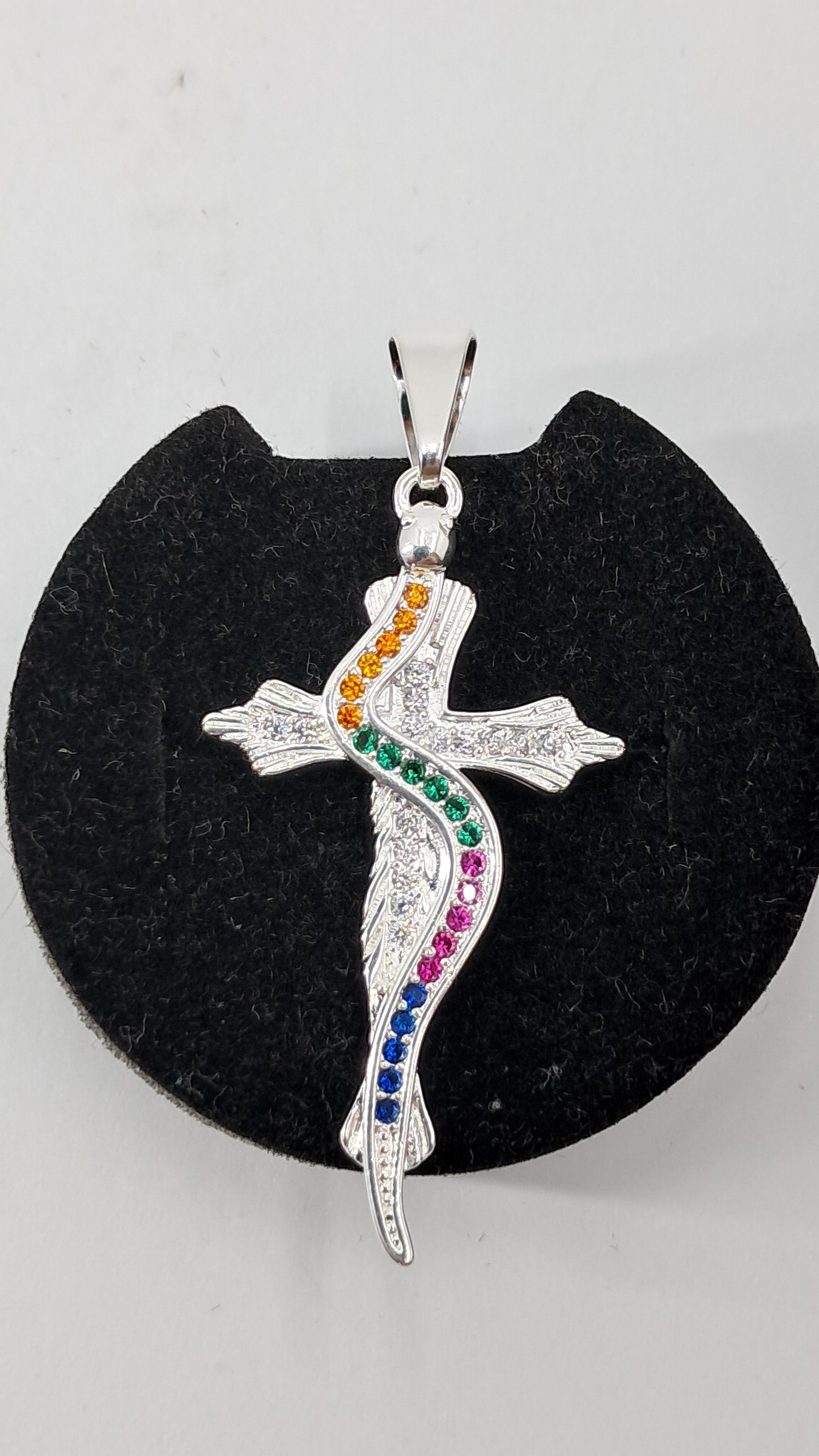 Dije Cruz Arcoíris en Plata 925 – 41 mm