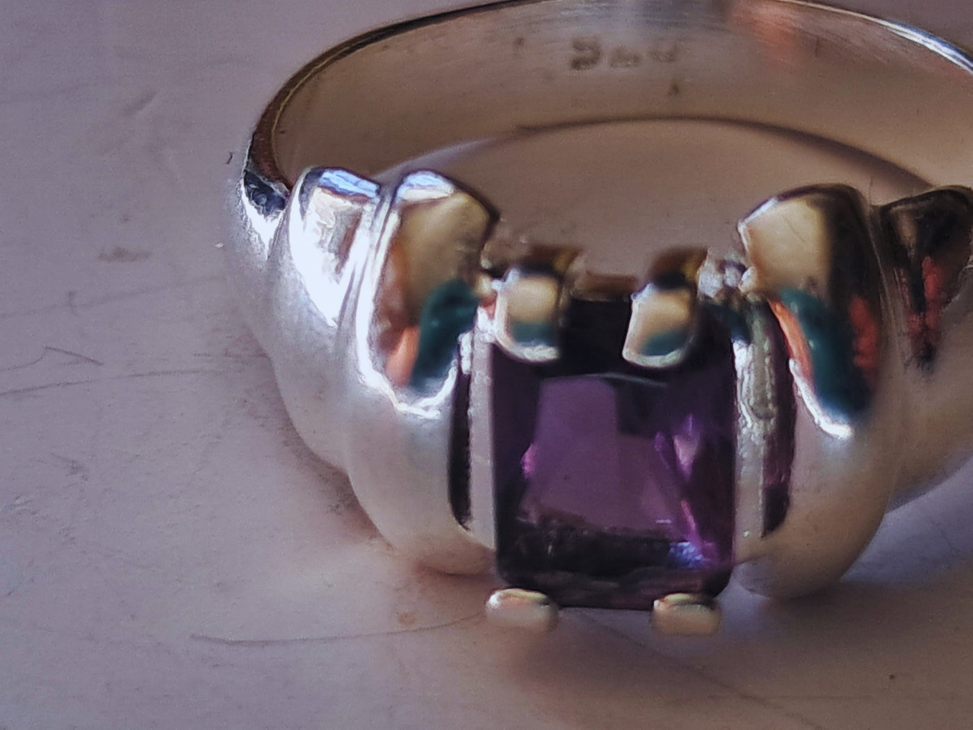 Anillo Plata 925 con Amatista Cuadrada