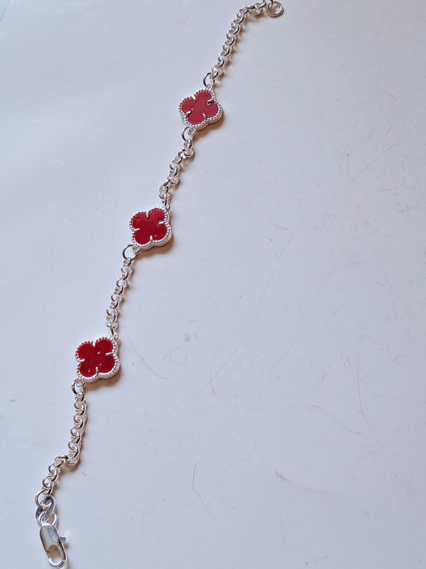 Pulsera Plata 925 — Trébol Rojo Esmaltado