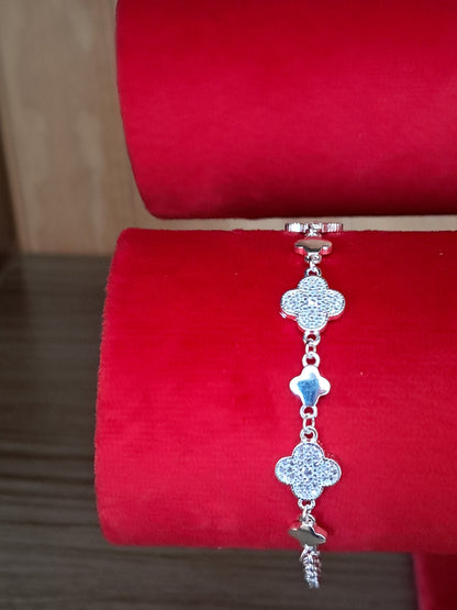 Pulsera Plata 925 — Tréboles Alternados con Circonitas