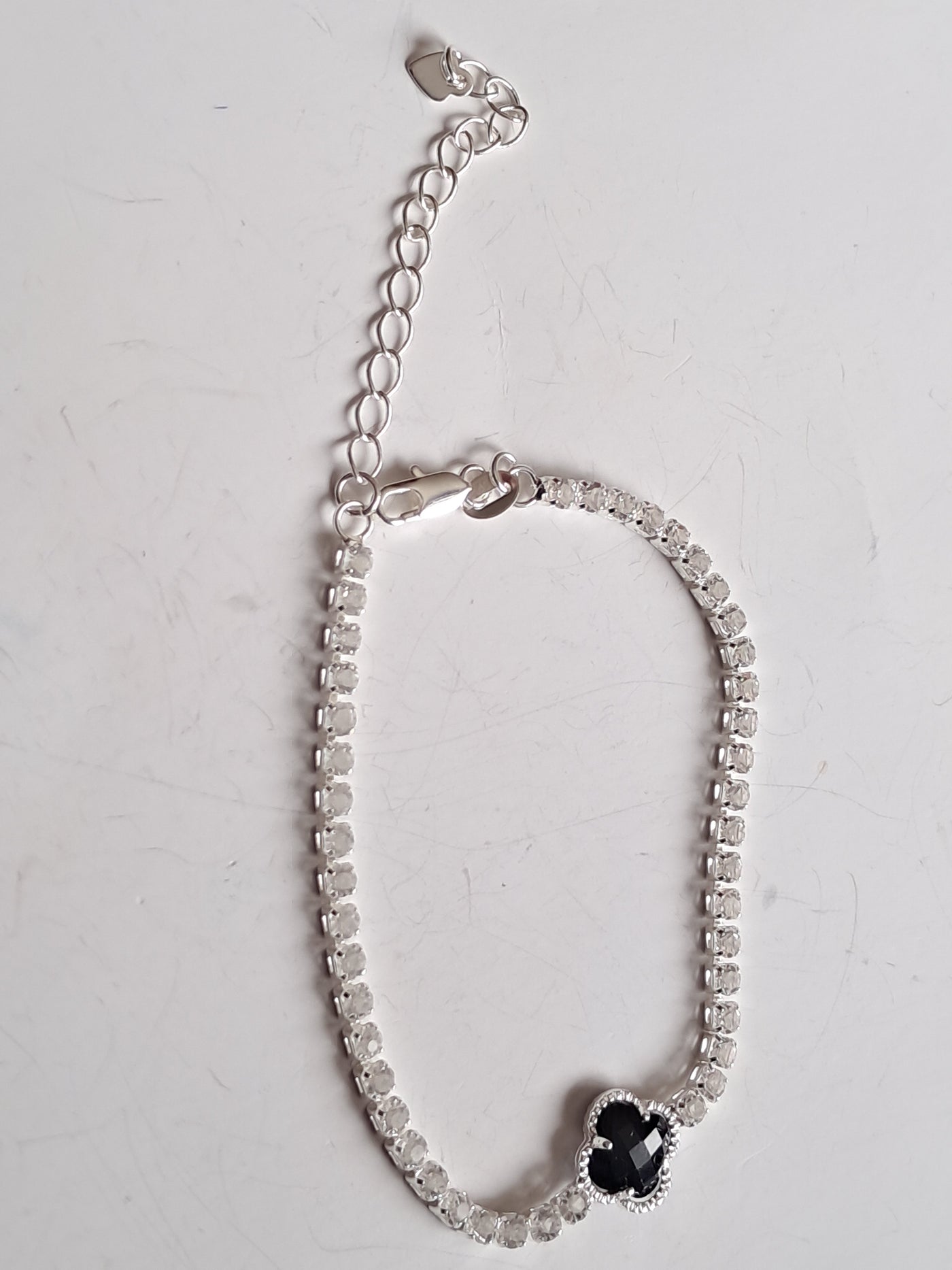 Pulsera Plata 925 — Trébol Negro con Circonitas