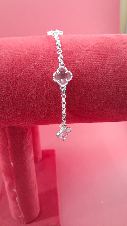 Pulsera Plata 925 — Trébol Rosa Claro