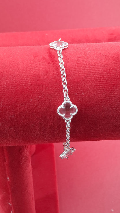 Pulsera Plata 925 — Trébol Rosa Claro