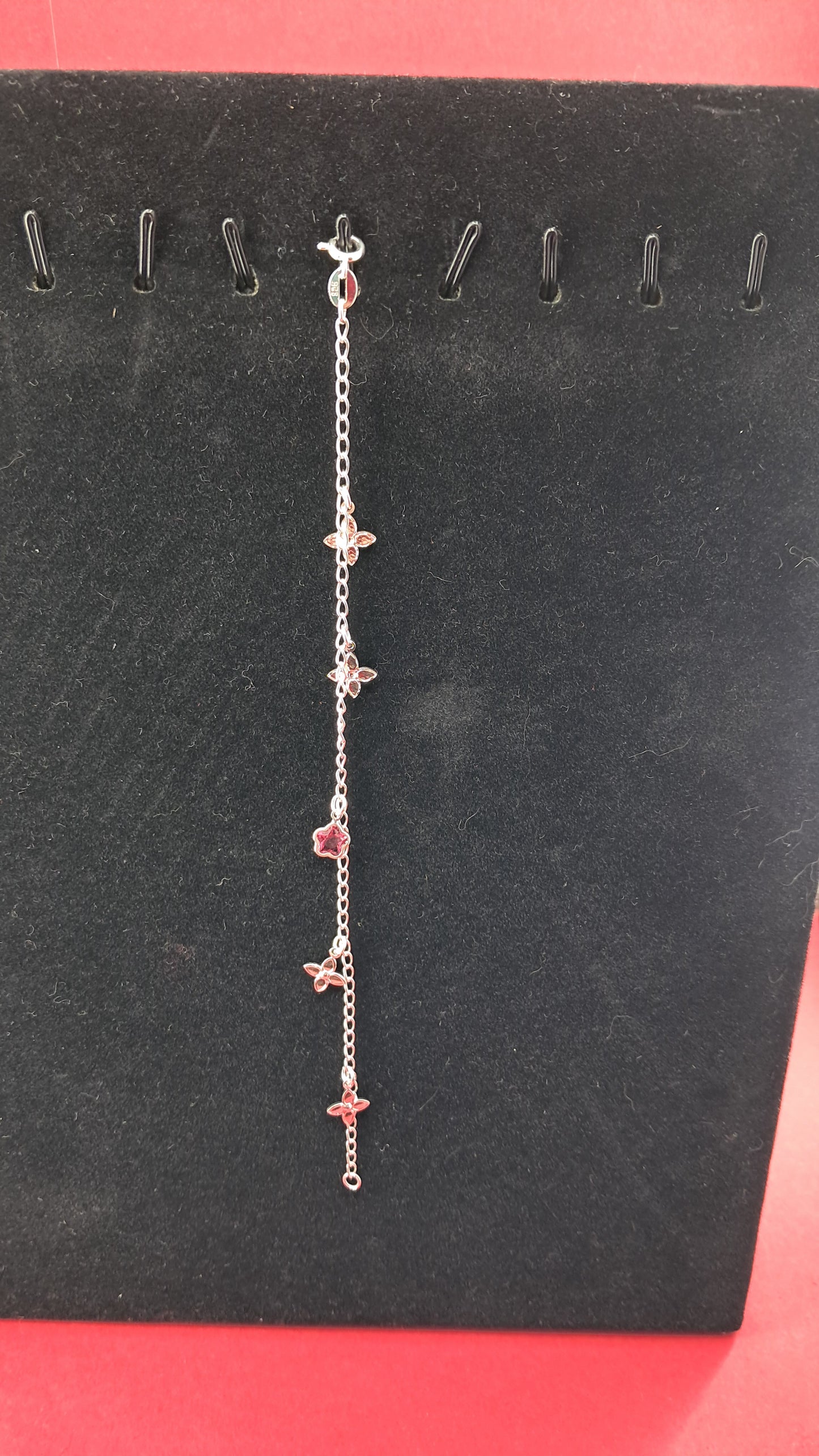 Pulsera Flores y Estrella Roja en Plata 925