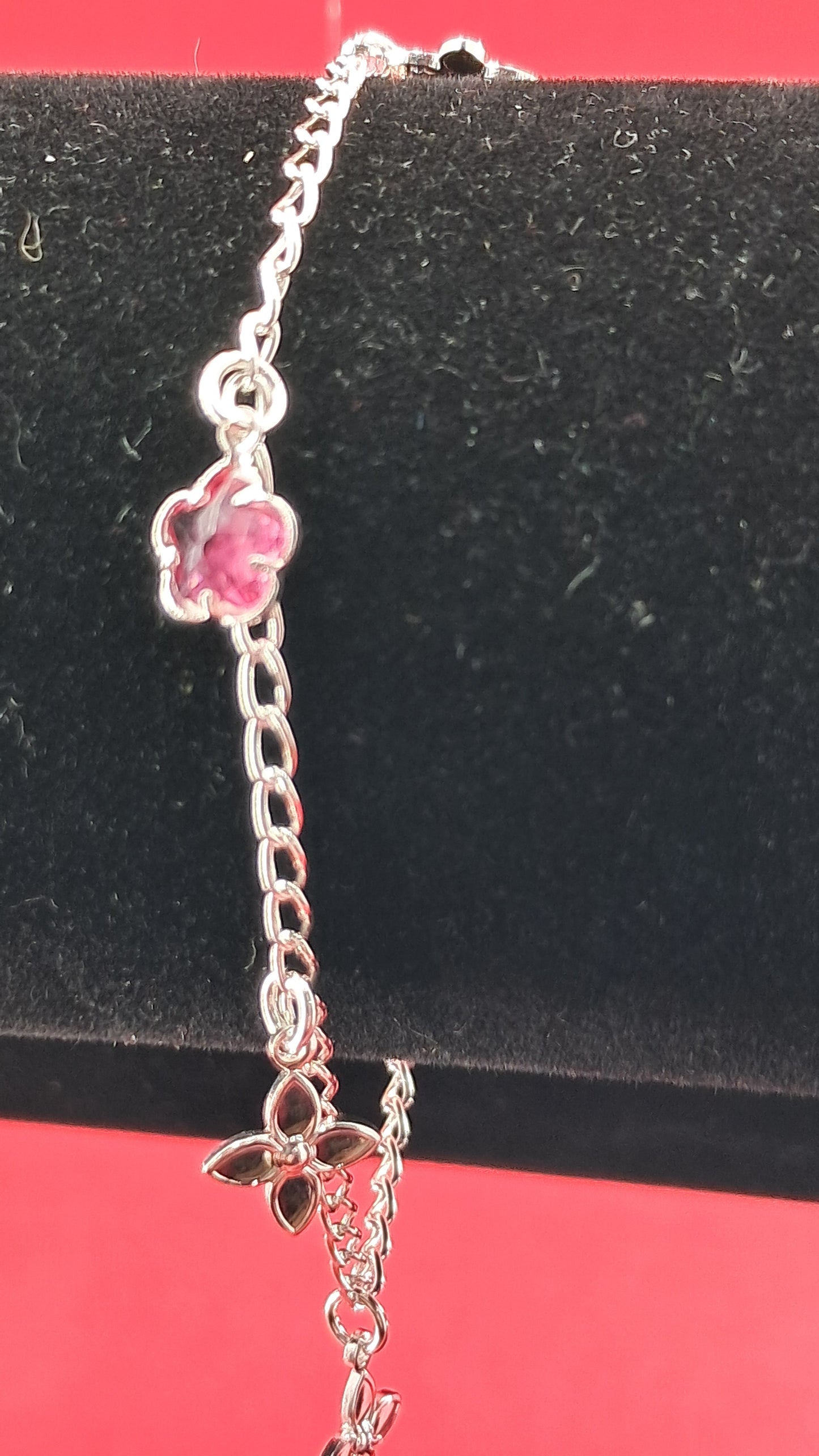 Pulsera Flores y Estrella Roja en Plata 925