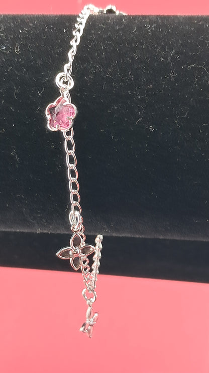 Pulsera Flores y Estrella Roja en Plata 925