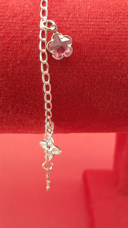 Pulsera Flores y Estrella Roja en Plata 925