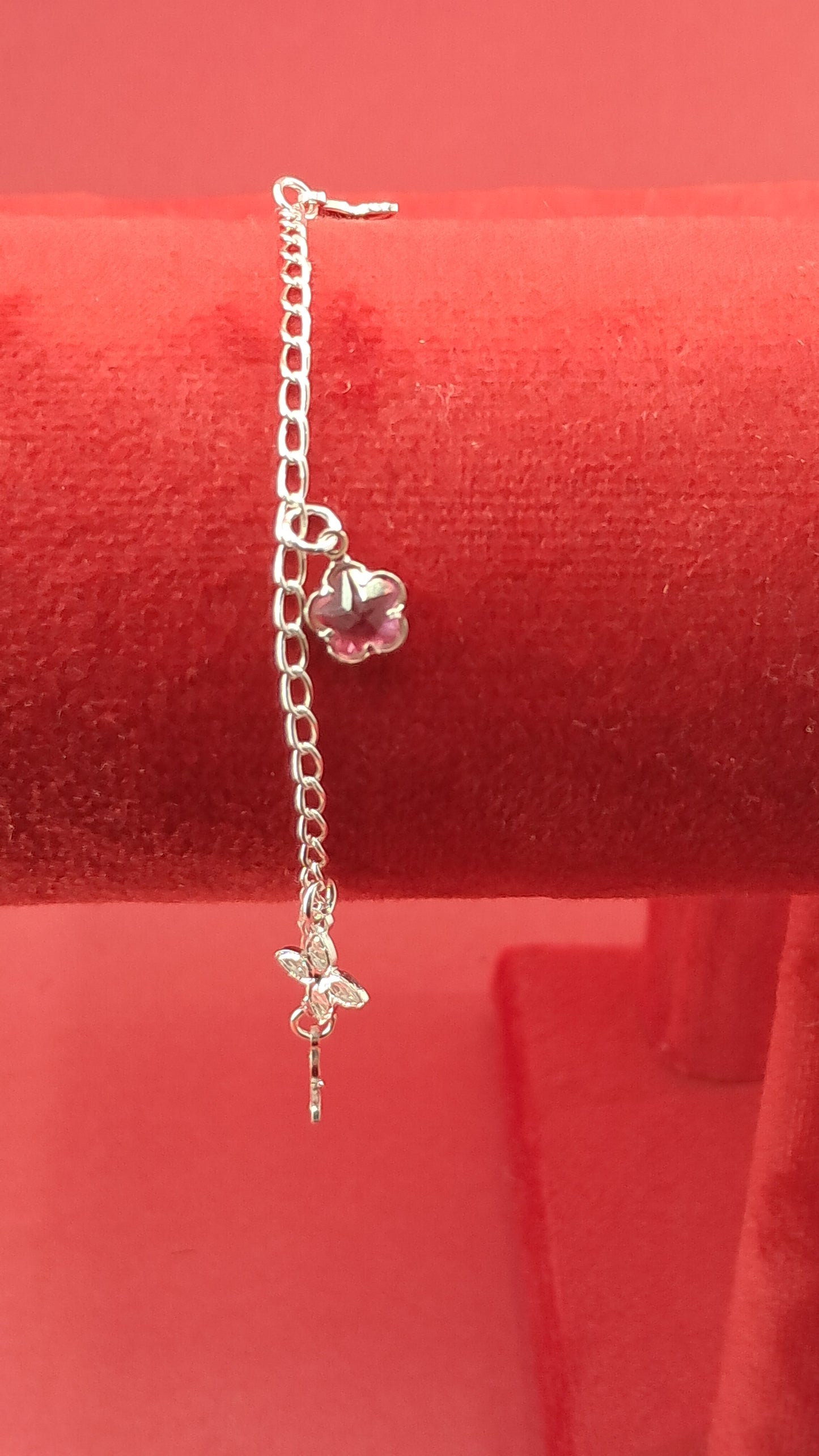 Pulsera Flores y Estrella Roja en Plata 925