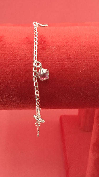 Pulsera Flores y Estrella Roja en Plata 925