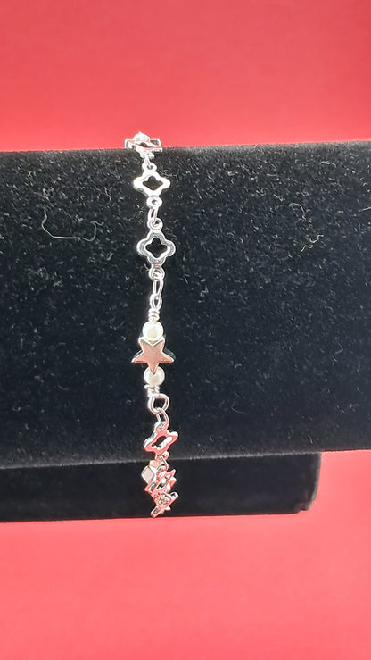 Pulsera Estrellas y Tréboles en Plata 925