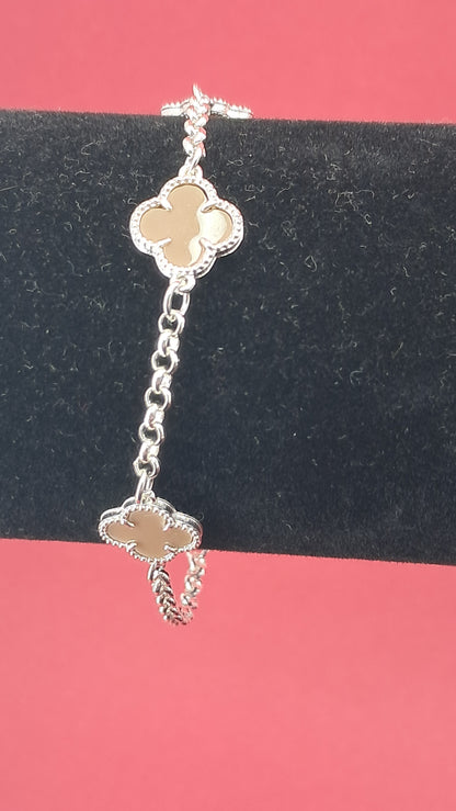Pulsera trébol marrón cuarzo en plata 925 – 20 cm, 4 g