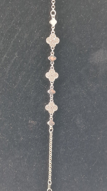 Pulsera Plata 925 — Tréboles Alternados con Circonitas