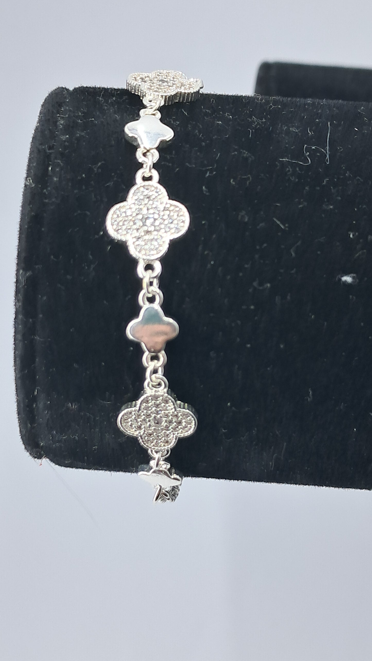 Pulsera Plata 925 — Tréboles Alternados con Circonitas