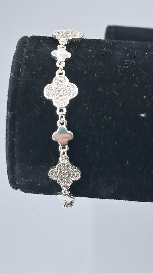Pulsera Plata 925 — Tréboles Alternados con Circonitas