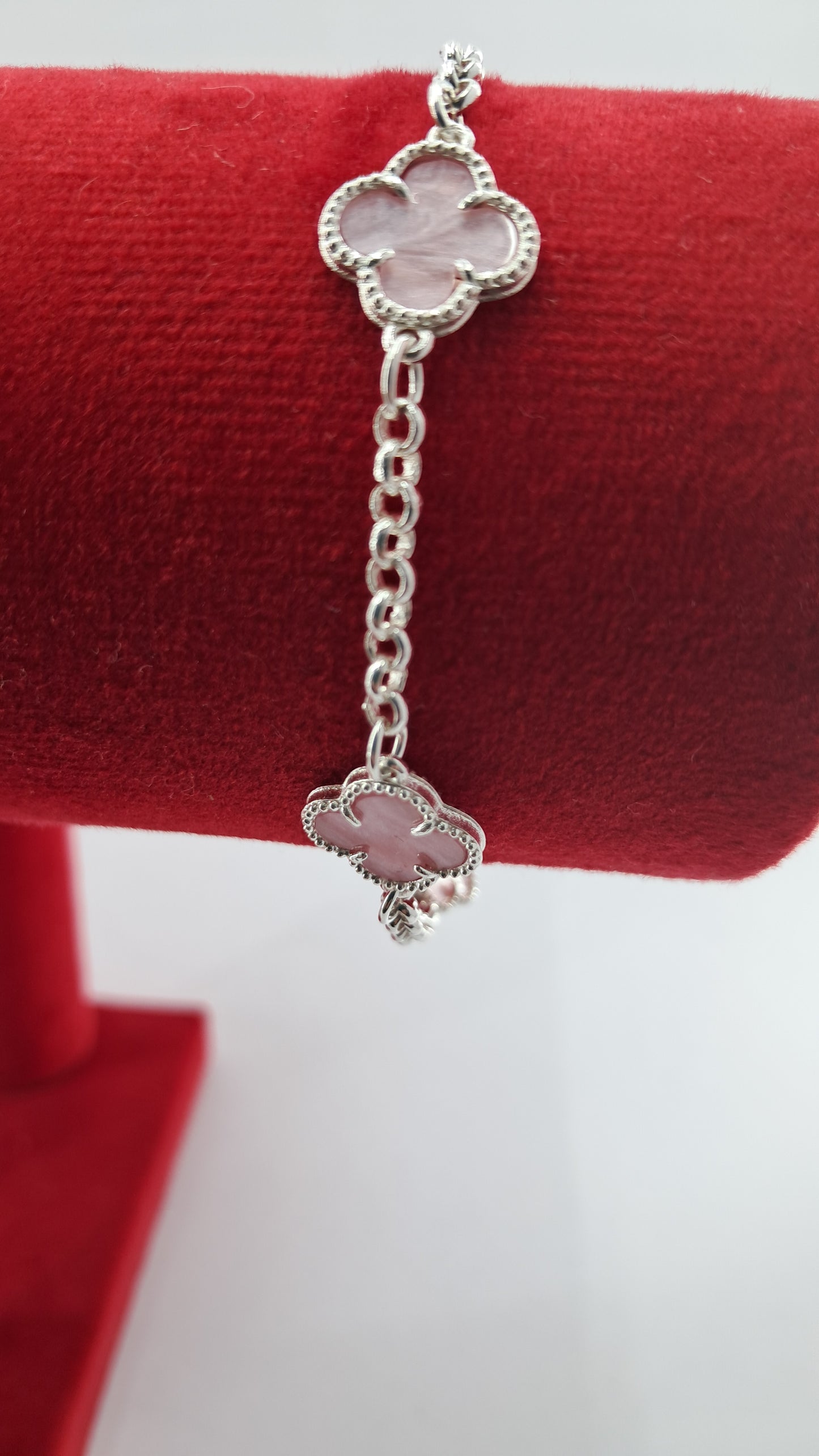 Pulsera Plata 925 — Trébol Rosa Perlado