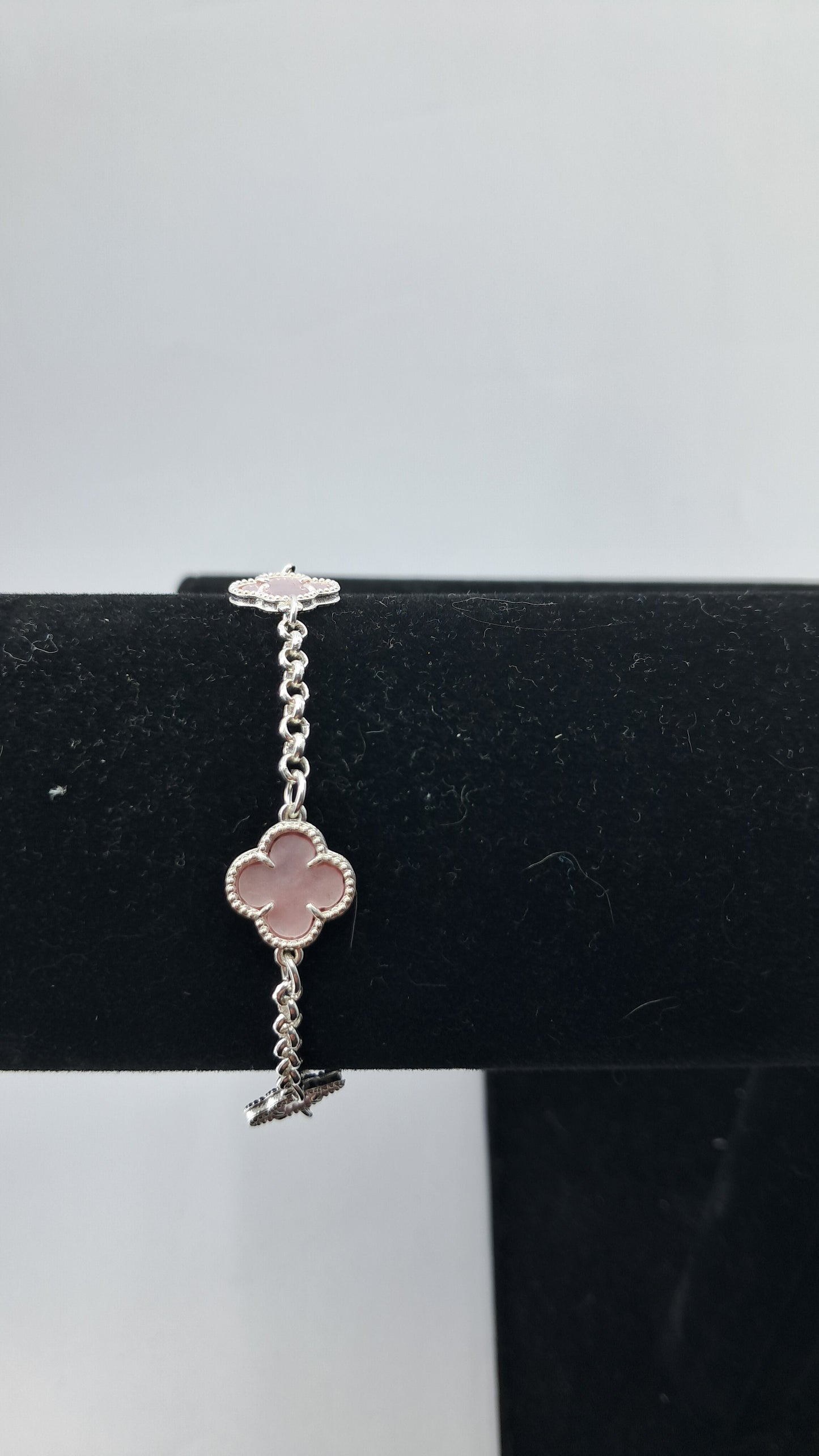 Pulsera Plata 925 — Trébol Rosa Perlado