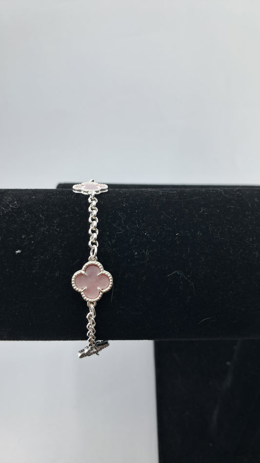 Pulsera Plata 925 — Trébol Rosa Perlado