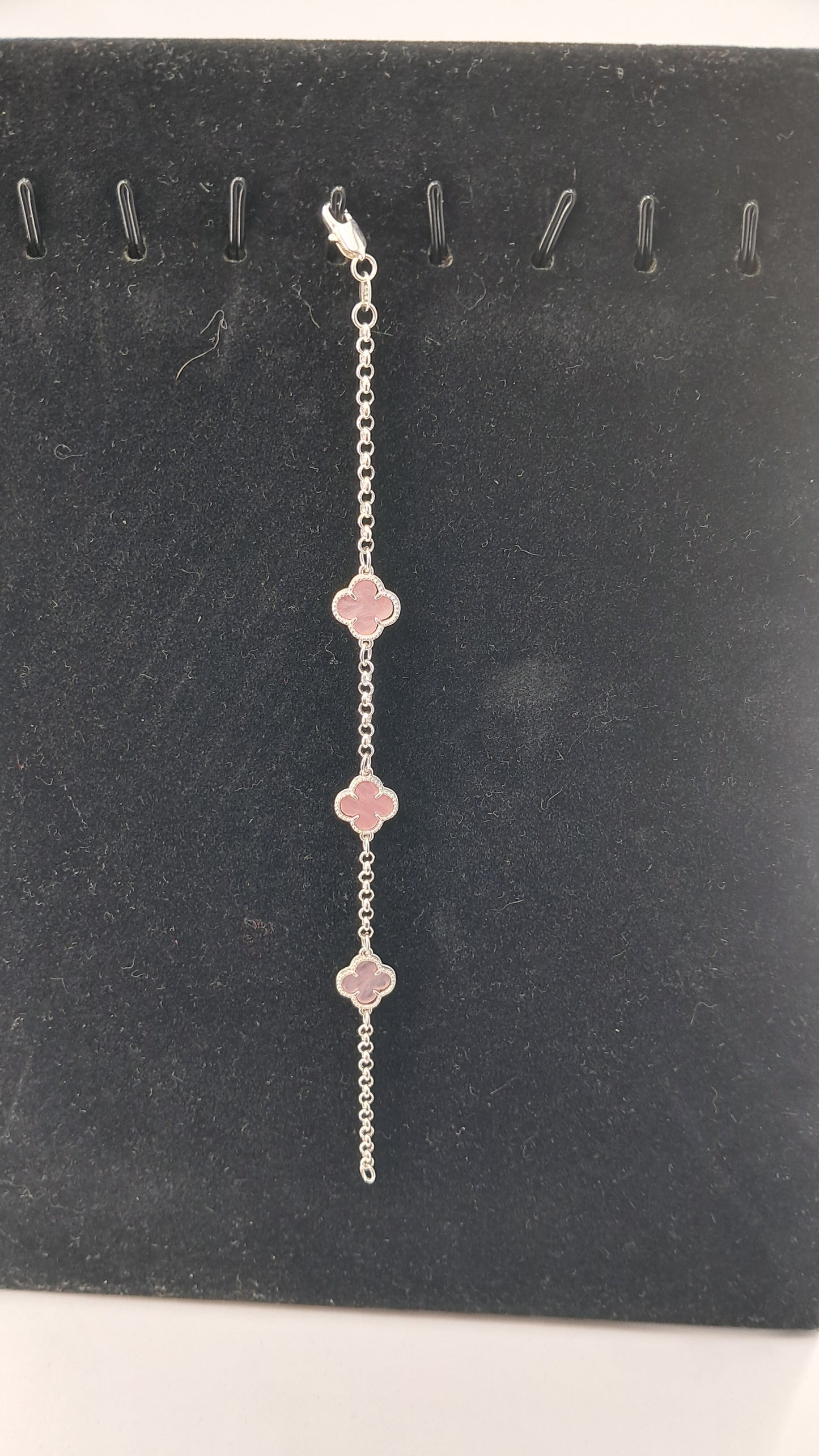 Pulsera Plata 925 — Trébol Rosa Perlado
