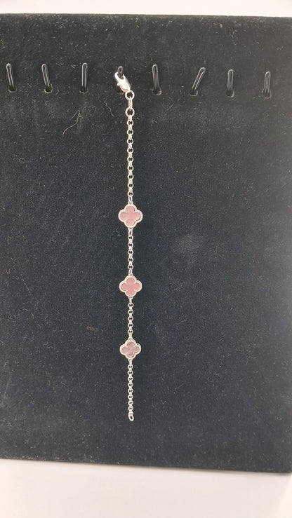 Pulsera Plata 925 — Trébol Rosa Perlado