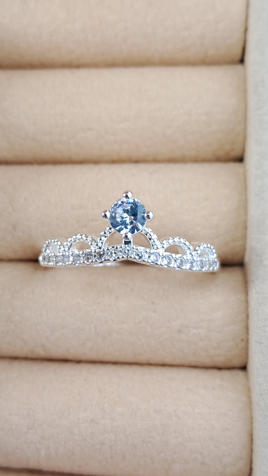 Anillo Tiara Princesa Aqua - Plata 925