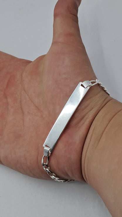 Pulsera Insignia ID Figaro - Plata 925, Eslabones 3:1