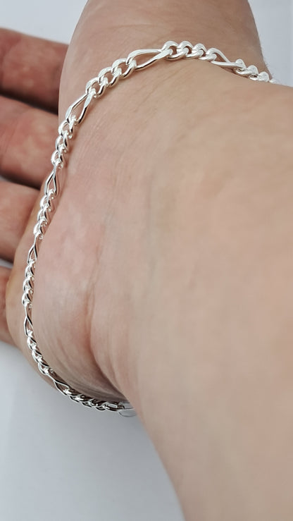 Pulsera Figaro Executive - Plata 925 - 3 mm Ancho - 10.5 cm Largo