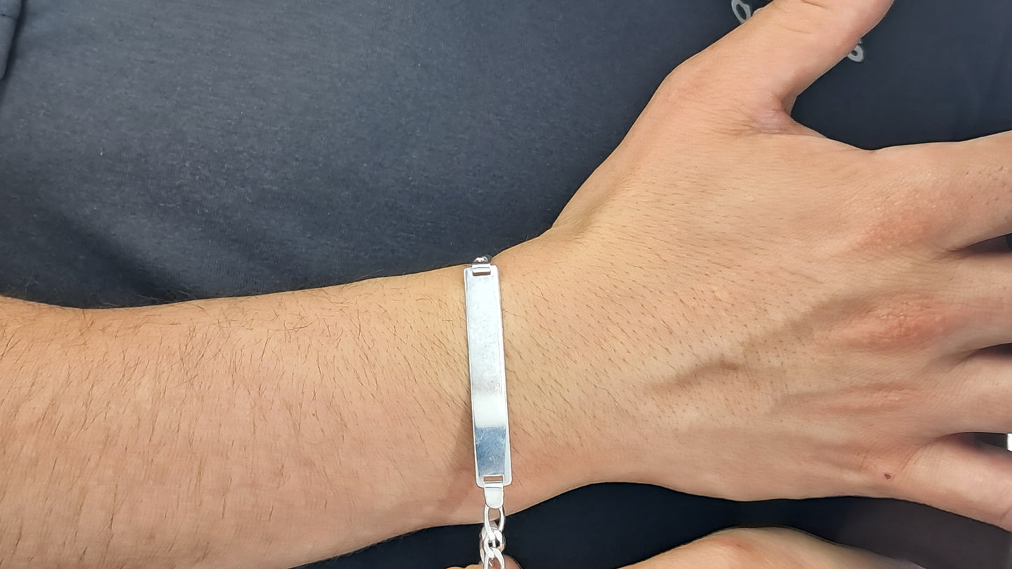 Pulsera Insignia ID Figaro - Plata 925, Eslabones 3:1