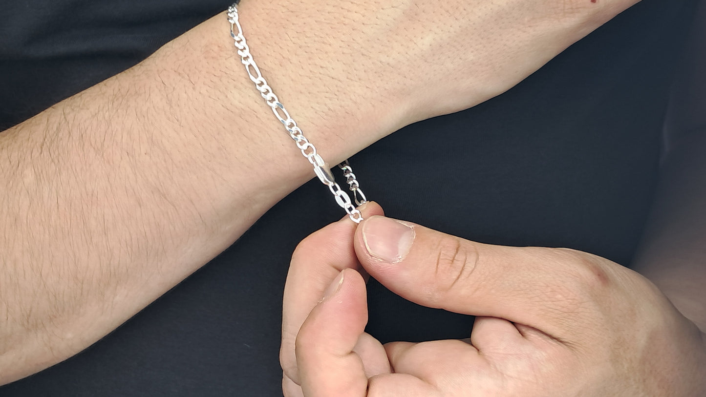 Pulsera Figaro Executive - Plata 925 - 3 mm Ancho - 10.5 cm Largo