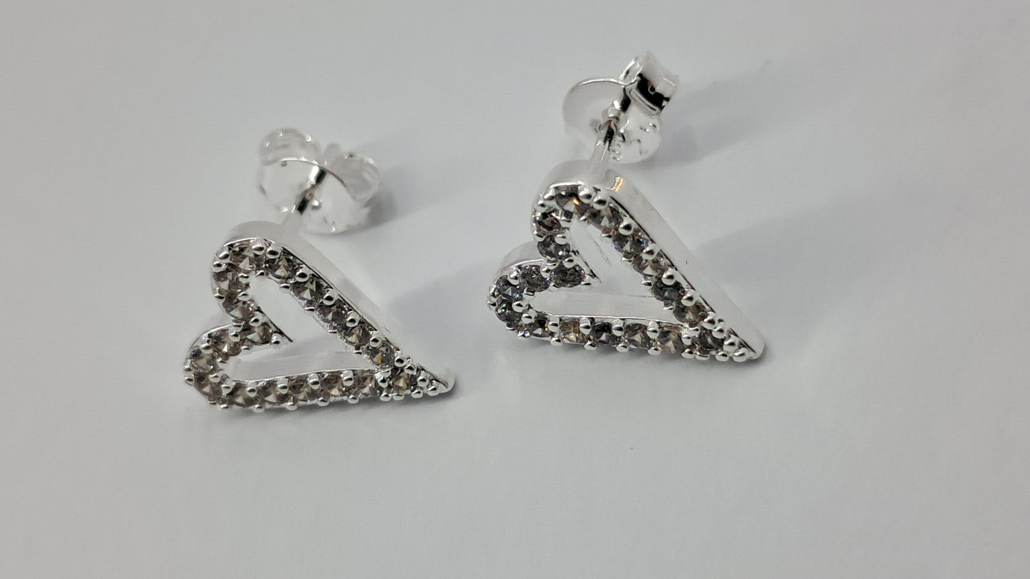 Studs Doble Corazón Pavé - Plata 925