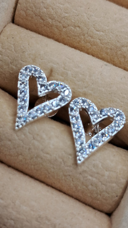 Studs Doble Corazón Pavé - Plata 925
