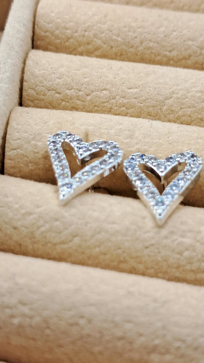 Studs Doble Corazón Pavé - Plata 925