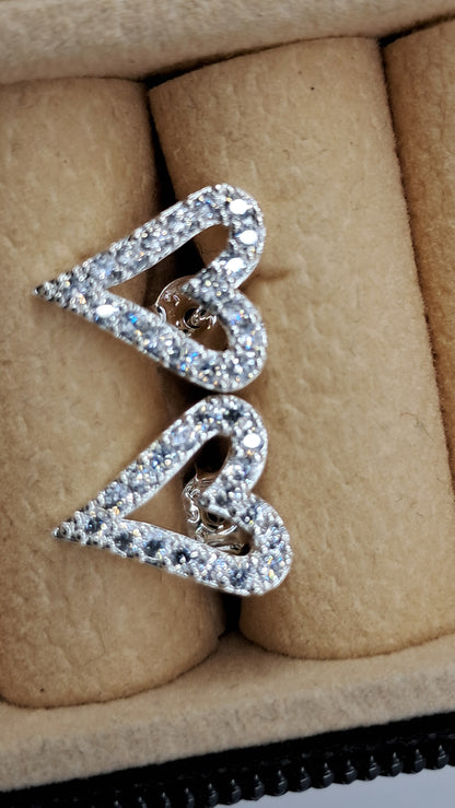 Studs Doble Corazón Pavé - Plata 925