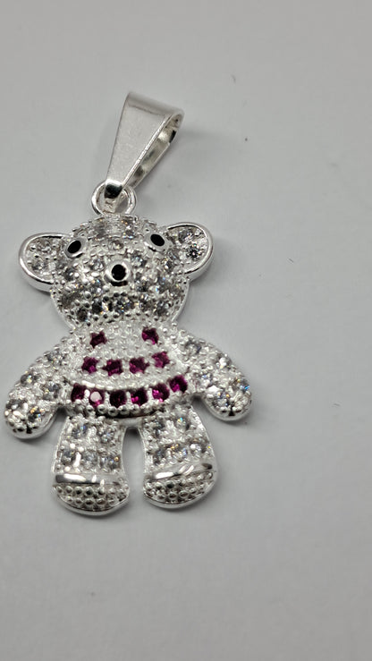 Dije Osito Brillante con Detalles Fucsia – Plata 925