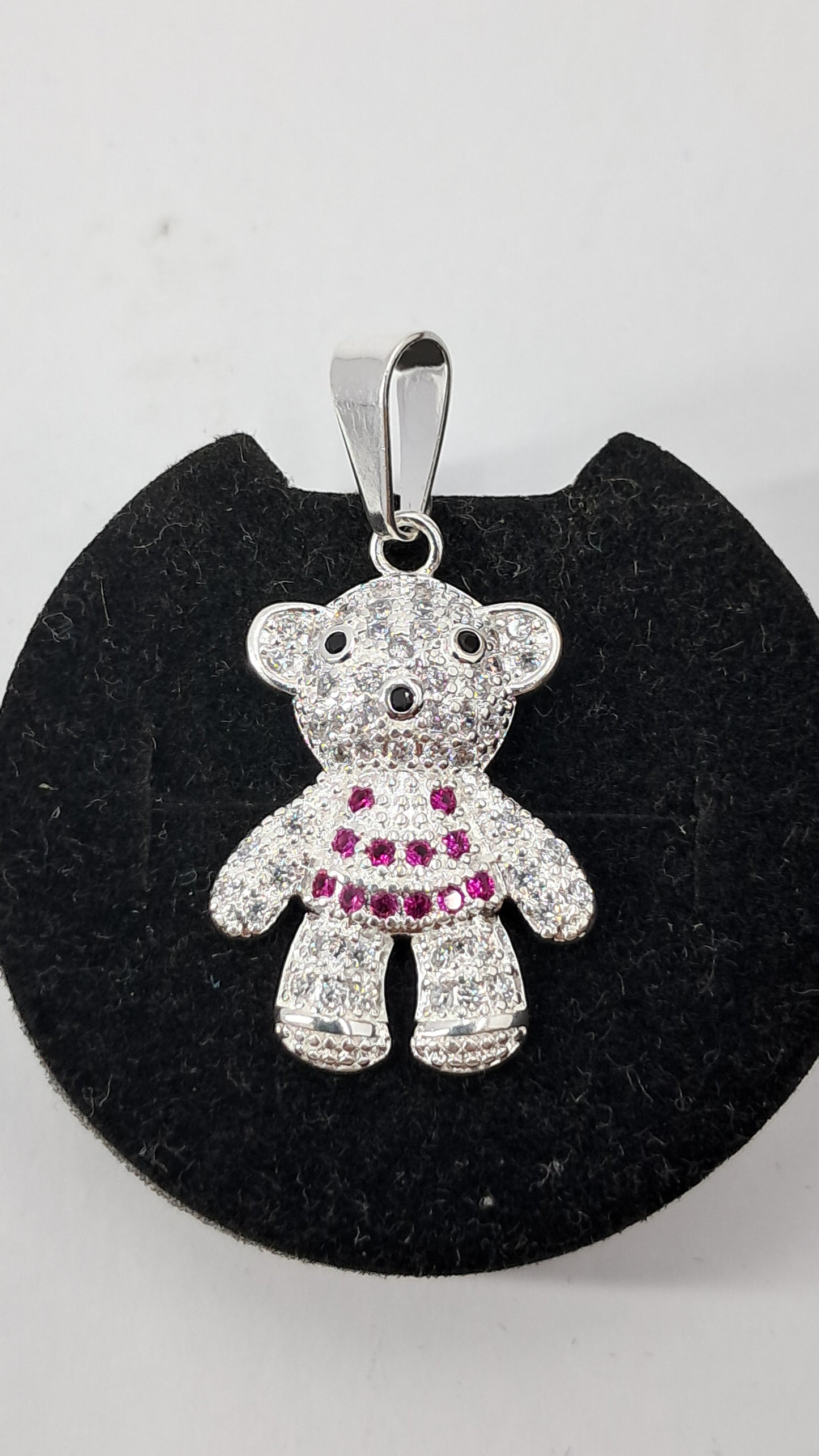 Dije Osito Brillante con Detalles Fucsia – Plata 925