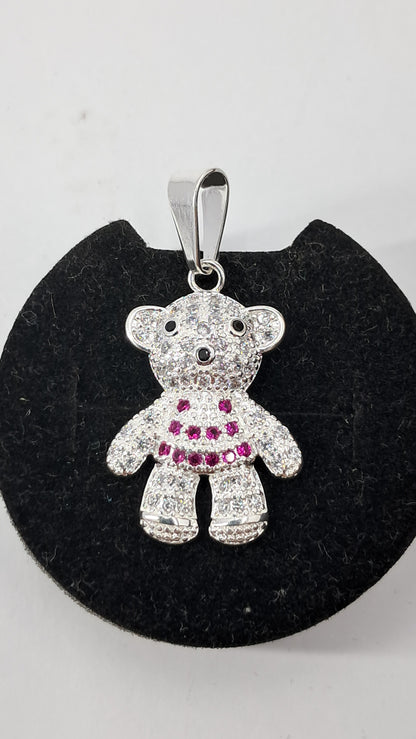 Dije Osito Brillante con Detalles Fucsia – Plata 925