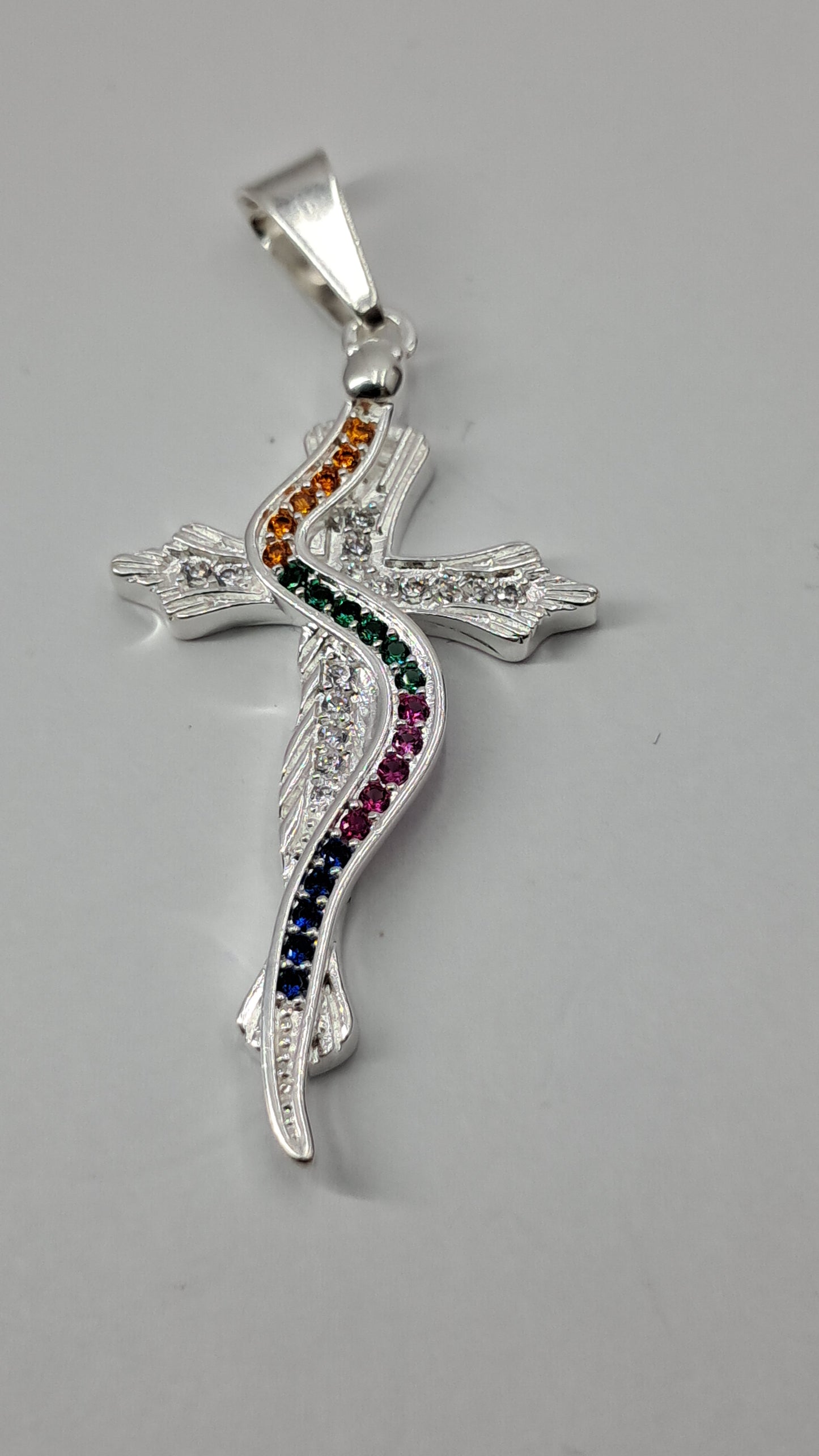 Dije Cruz Arcoíris en Plata 925 – 41 mm