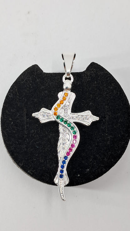 Dije Cruz Arcoíris en Plata 925 – 41 mm