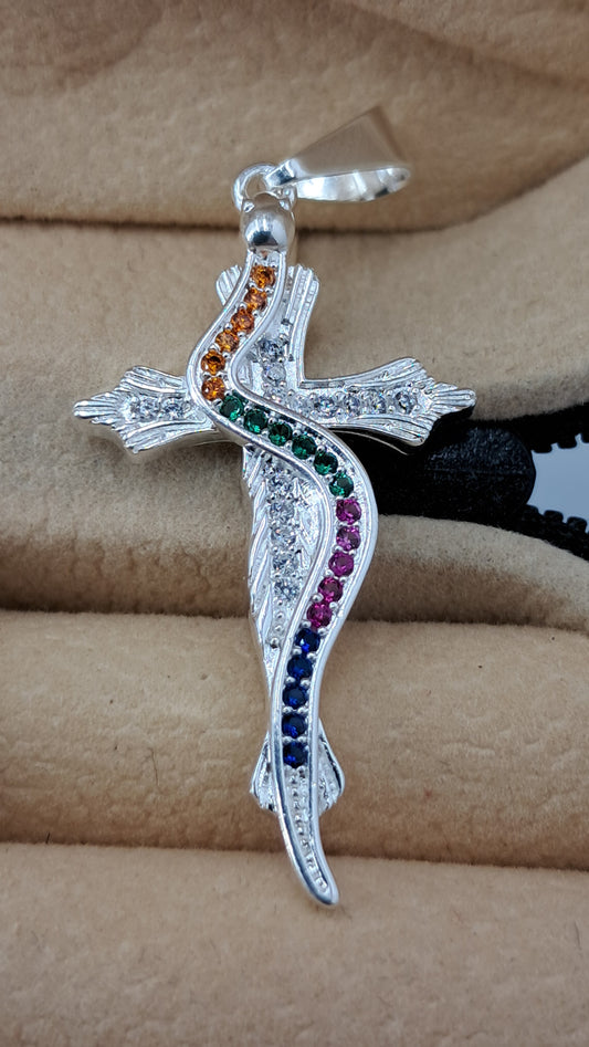 Dije Cruz Arcoíris en Plata 925 – 41 mm