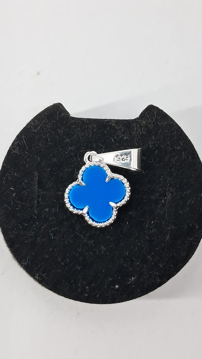 Dije Cuatro Hojas Azul – Plata 925 (19 mm)