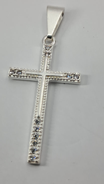 Dije Cruz Elegante con Circones – Plata 925 (38 mm)
