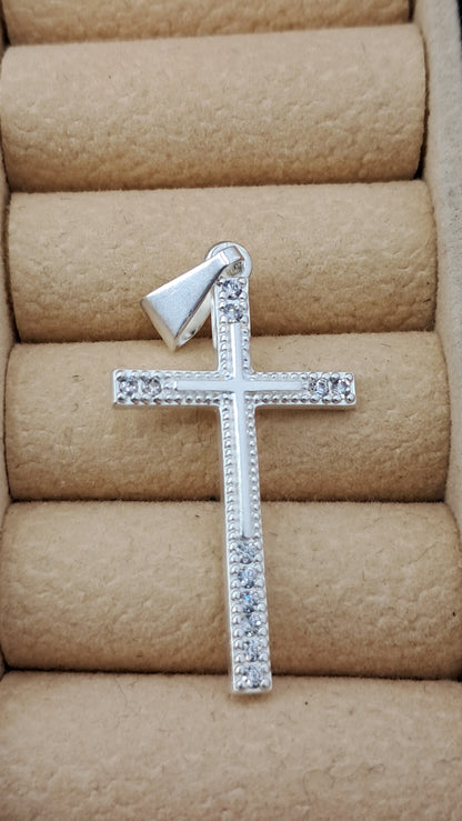 Dije Cruz Elegante con Circones – Plata 925 (38 mm)