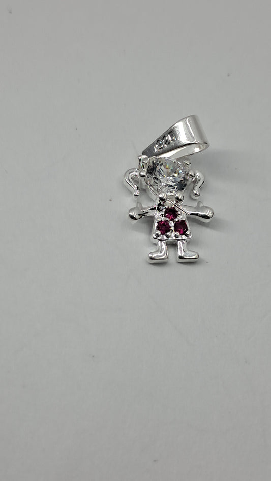Dije Niña Brillito Rosa – Plata 925 (17 mm)