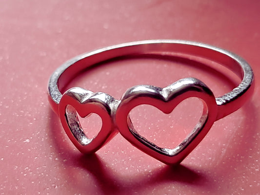 Anillo Plata Doble Corazón Hueco