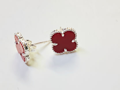 Aros trébol de cuatro hojas rojo en plata 925 – 1.8 g