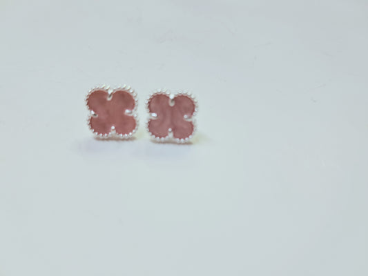 Aros trébol nácar rosado en plata 925 – 1.9 g