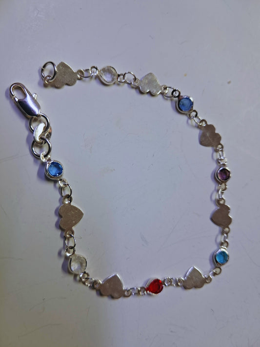 Pulsera Corazones Multicolor en Plata 925