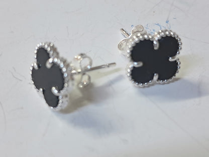 Aros Trébol Negro en Plata 925