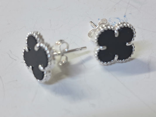 Aros Trébol Negro en Plata 925