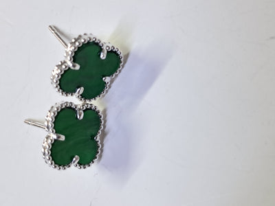 Aros Trébol Verde en Plata 925